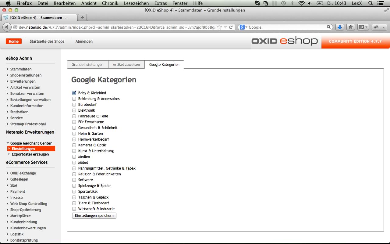 Google Merchant Center pour Oxid 4